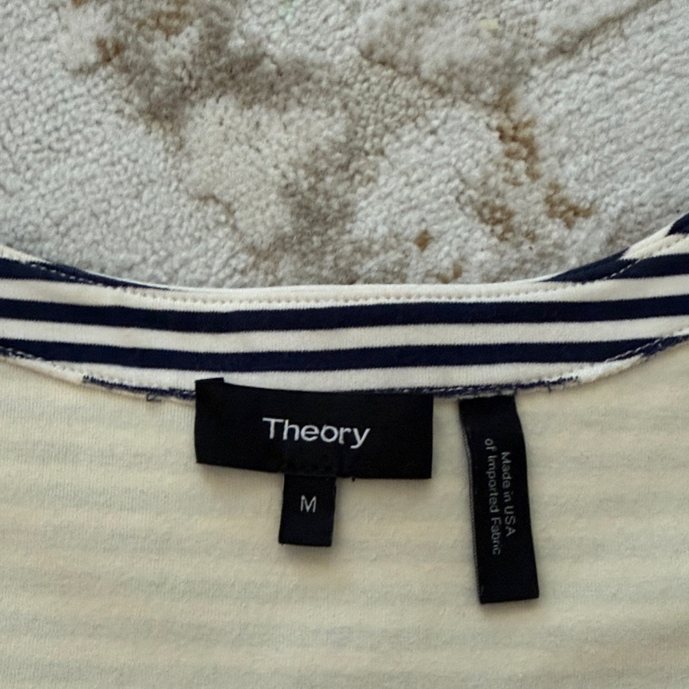 Theory Cream Top with Navy Striped Neckline - Picture 5 of 6